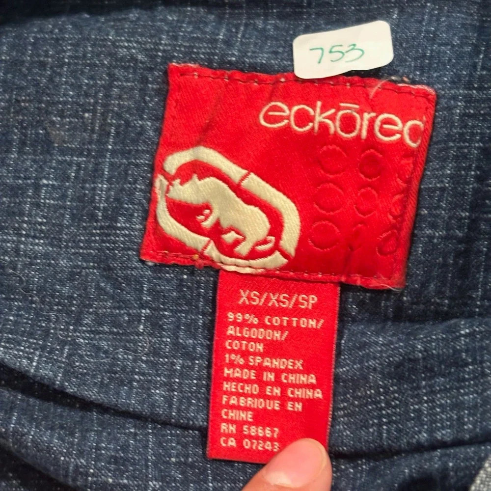 Vintage Ecko Red Girls Denim Jacket Blue Sequined Logo Trucker XS Streetwear Y2K